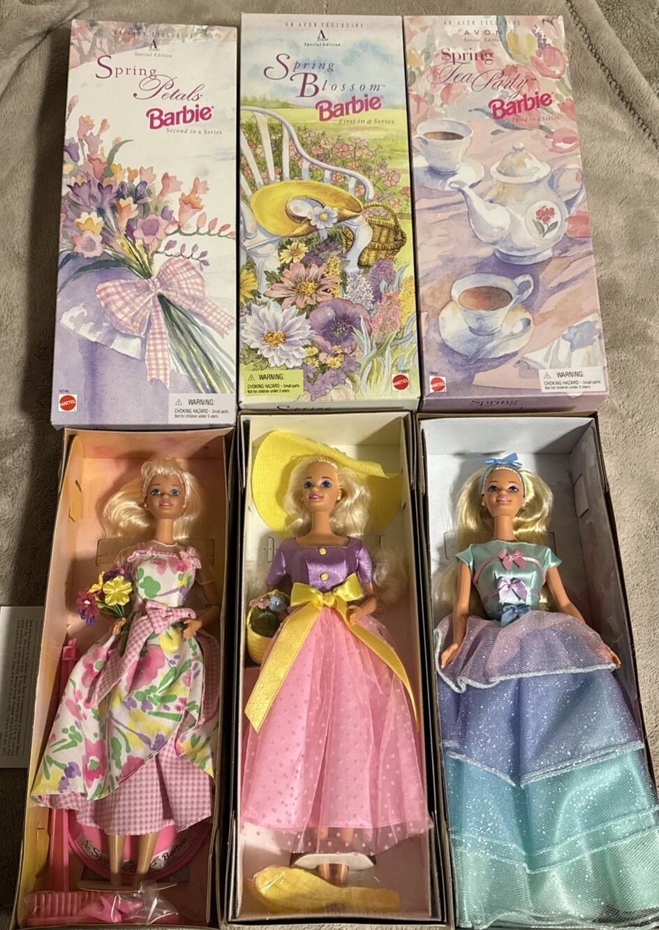 Springtime Avon/ Mattel Barbie Dolls Complete Exclusive Collectors Set of 3 NIB